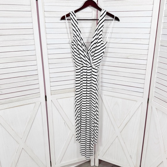 Y2K Bebe Striped Faux Wrap High Low Maxi Dress Sundress White Black Small - Picture 9 of 12